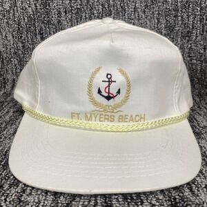 VTG Ft Myers Beach Florida Anchor Rope Snapback Hat White Federal NWT Golf Cap
